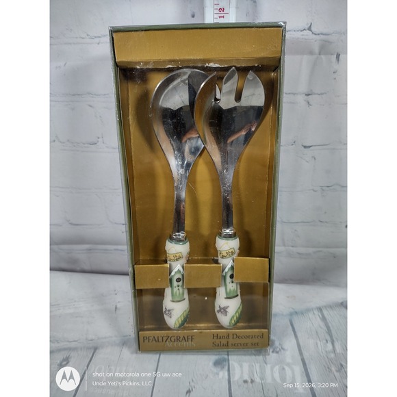 Pfaltzgraff Other - Pfaltzgraff Accents Salad Server Set Hand Decorated Birdhouse Bee 2 Piece 9.5in